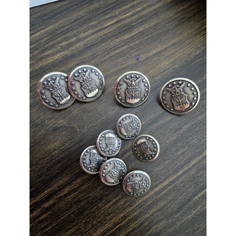Vintage US Air Force Buttons Scovill Waterbury Silver Tone Metal Lot of 11 USAF